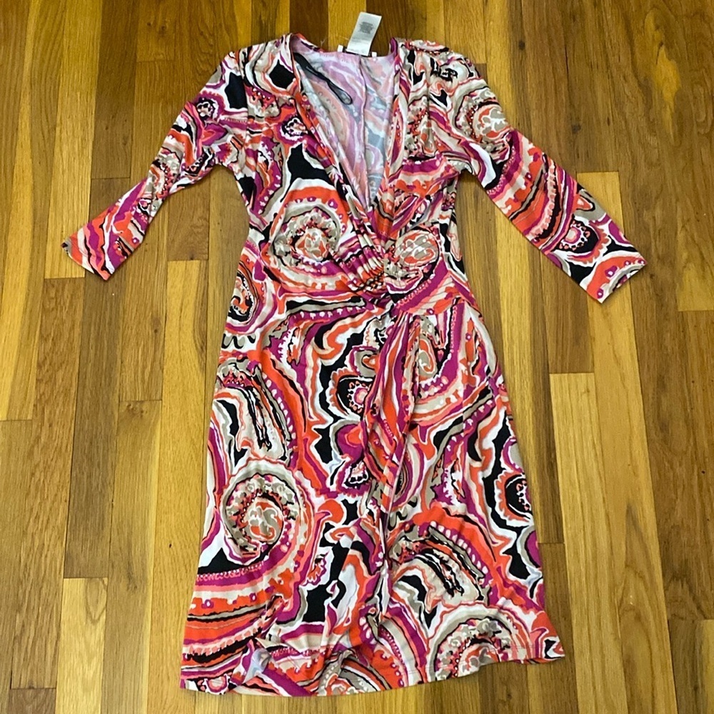 Laundry By Design Women’s Pink and Orange Printed V-Neck Dress Size 8